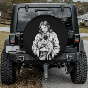 Jesus holding opossum wildlife devotion Mercedes G-Wagon spare tire cover with camera hole