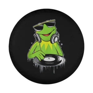 Kermit DJ headphones vintage distressed design closeup spare tire cover