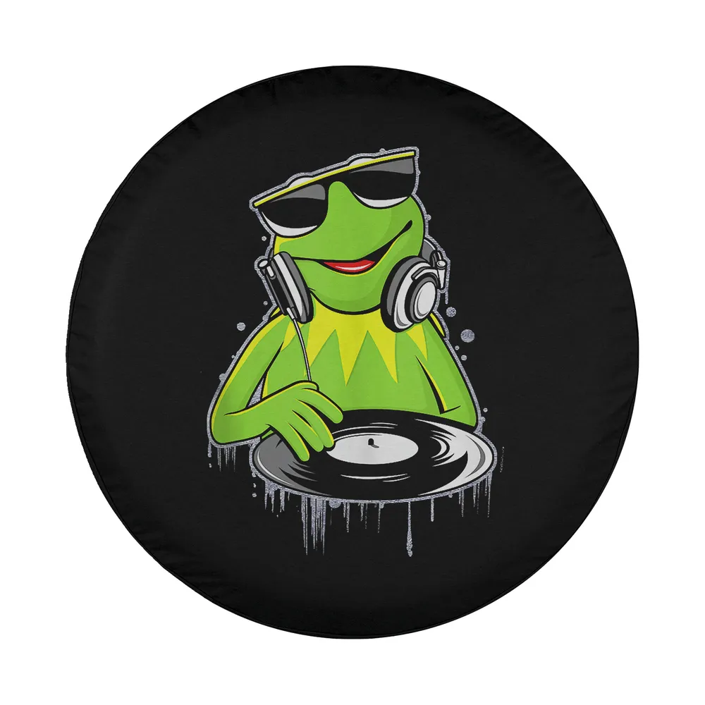 Kermit DJ headphones vintage distressed design closeup spare tire cover