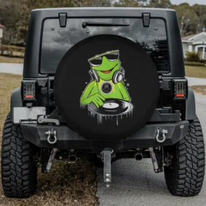 Kermit DJ headphones vintage distressed spare tire cover with camera hole for Jeep SUV RV