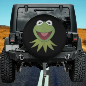 Kermit the Frog smiling face cartoon spare tire cover with no camera hole for Jeep