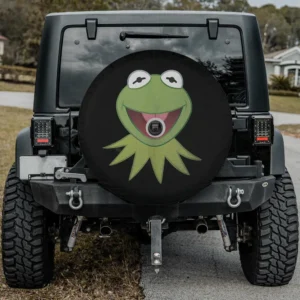 Kermit the Frog smiling face cartoon spare tire cover with camera hole for SUV or RV