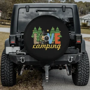 Lantern pine trees love camping spare tire cover with camera hole for SUV RV