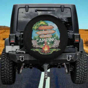 Leopard print camping chairs and campfire camping spare tire cover with no camera hole for Jeep and SUV
