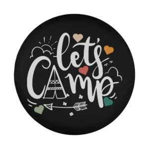 lets camp teepee arrow hearts camping spare tire cover design closeup
