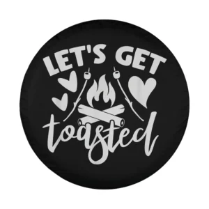 let's get toasted marshmallow campfire design with hearts and logs for spare tire cover