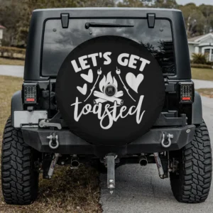 let's get toasted marshmallow campfire spare tire cover for backup camera, hearts and fire