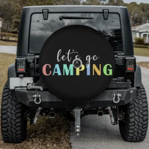 let's go camping colorful text camping spare tire cover with backup camera hole for SUV