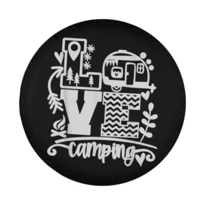 hand-drawn love camping camper trailer graphic spare tire cover design art