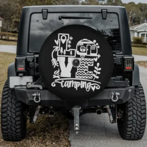 love camping camper trailer graphic spare tire cover with backup camera hole for SUV RV