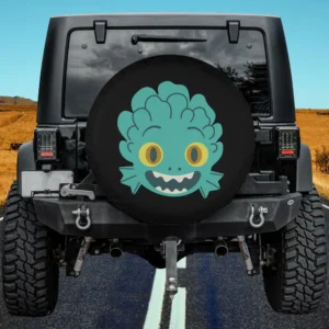 Aqua sea monster face with yellow eyes Luca spare tire cover no camera hole