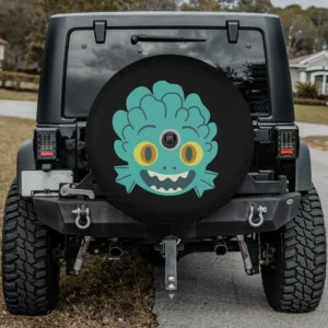 Aqua sea monster face with yellow eyes Luca spare tire cover with camera hole