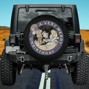 mad hatter tea party alice in wonderland spare tire cover no camera hole for Jeep