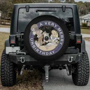 mad hatter tea party alice in wonderland spare tire cover with camera hole for Jeep