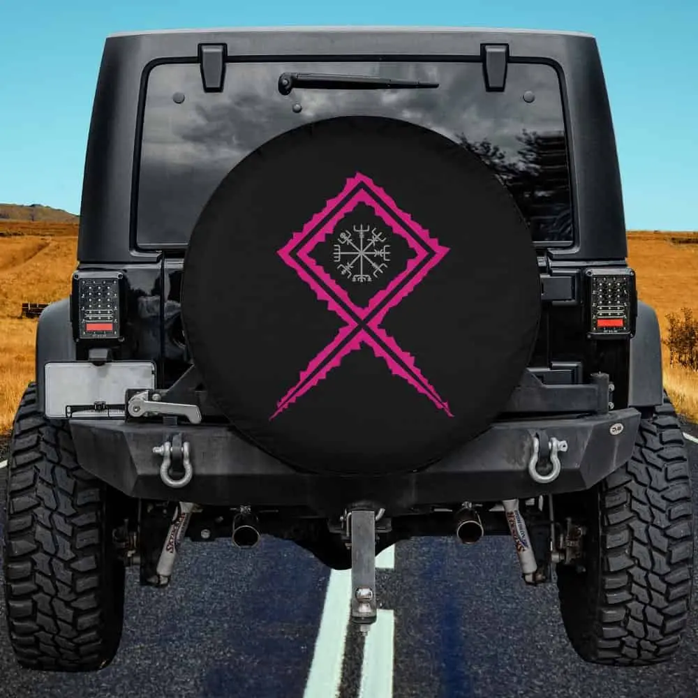 Magenta Norse Compass Rune Vikings Spare Tire Cover No Camera Hole