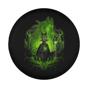Maleficent surrounded by green flames and thorns Disney villain spare tire cover design