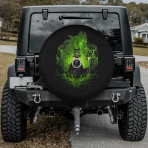 Maleficent green flame thorn portrait spare tire cover with backup camera hole for Jeep Wrangler
