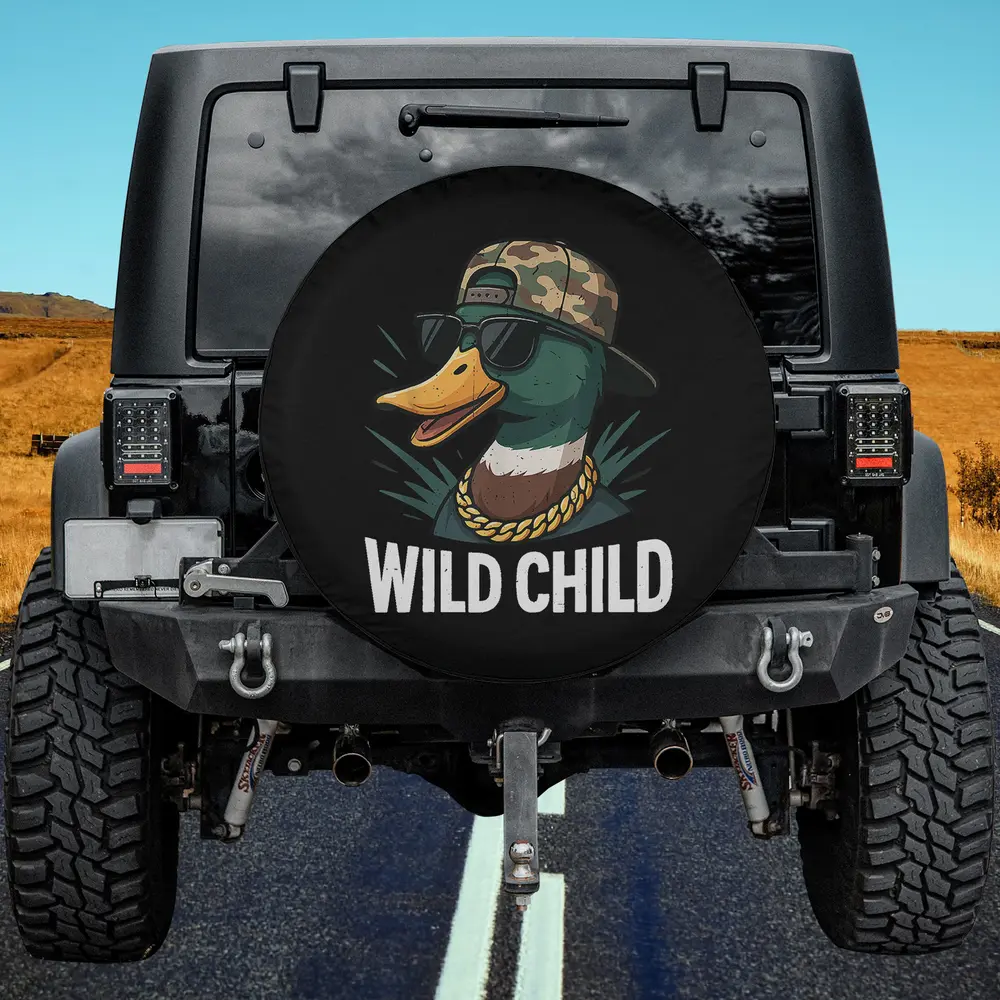 Camo Hat Gold Chain Mallard Duck Funny Hunting Spare Tire Cover No Camera Hole