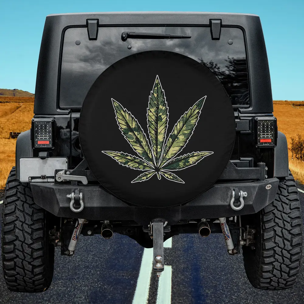 Camo marijuana leaf cannabis camo military spare tire cover with no camera hole for Mercedes G-Wagon
