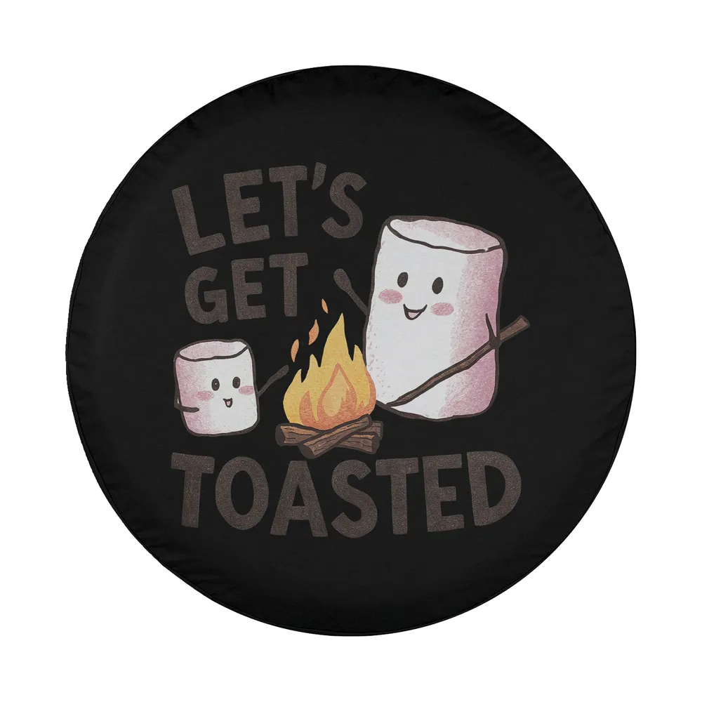 cartoon marshmallow campfire let's get toasted tire cover design only