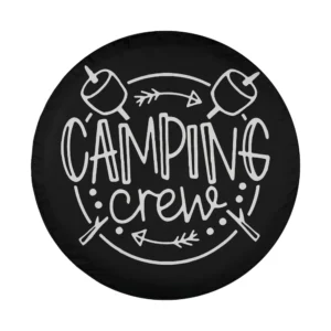 camping crew spare tire cover with marshmallows and arrows design only