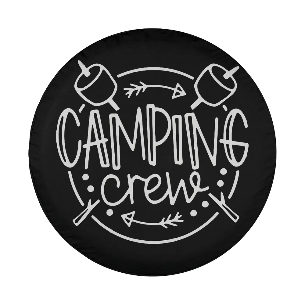 camping crew spare tire cover with marshmallows and arrows design only