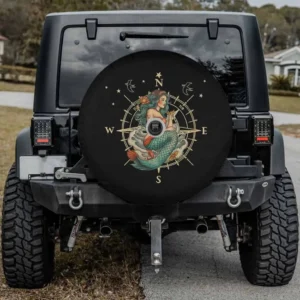 mermaid sea compass tattoo style spare tire cover with camera hole for Mercedes G-Wagon