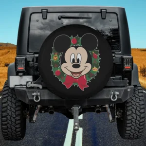 Mickey Mouse Christmas wreath portrait spare tire cover with no camera hole for Jeep