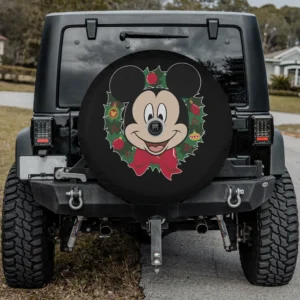 Mickey Mouse Christmas wreath portrait spare tire cover with camera hole for SUV and RV