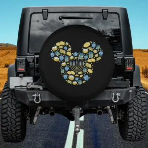 Mickey Mouse icon menorah dreidel Hanukkah spare tire cover on Jeep with no camera hole