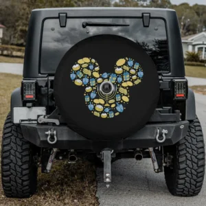 Mickey Mouse icon menorah dreidel Hanukkah spare tire cover with backup camera hole