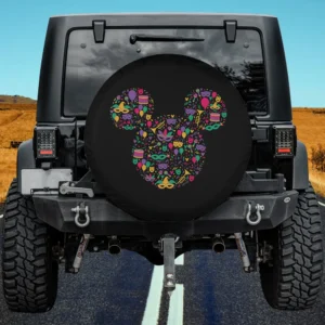 Mickey Mouse Mardi Gras masks carnival icon spare tire cover with no camera hole for Jeep or SUV