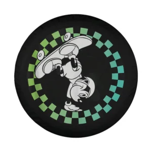 Disney Mickey Mouse skateboarding in checkered circle graphic spare tire cover design