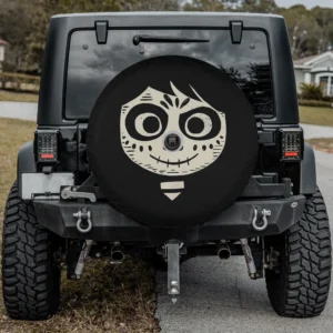 Miguel sugar skull portrait cartoon Coco spare tire cover with backup camera hole on SUV