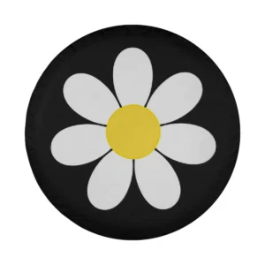 Minimalist white daisy yellow center womens spare tire cover design only