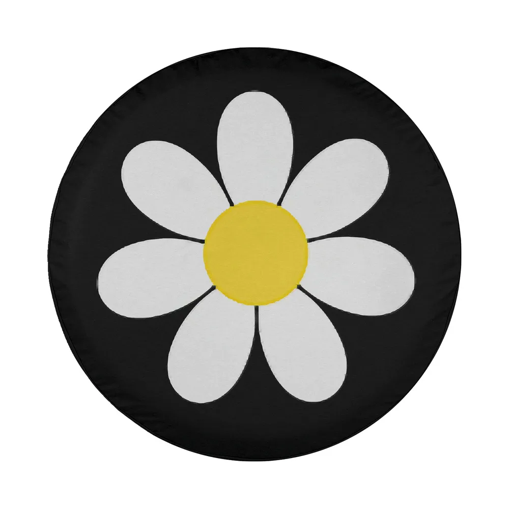 Minimalist white daisy yellow center womens spare tire cover design only