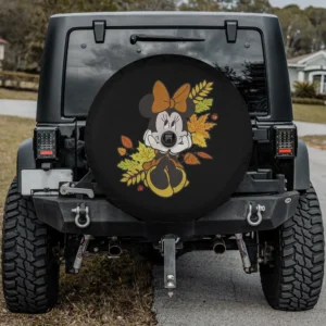 minnie mouse orange bow autumn leaves spare tire cover with camera hole