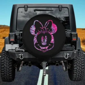 Minnie Mouse pink tie dye Disney spare tire cover with no camera hole on Jeep