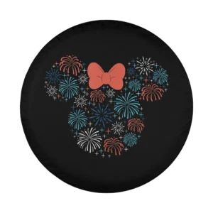 minnie mouse red bow fireworks americana design on black spare tire cover