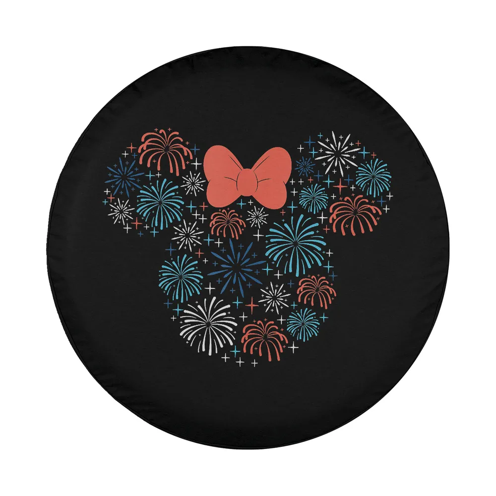 minnie mouse red bow fireworks americana design on black spare tire cover