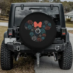 minnie mouse red bow fireworks americana spare tire cover with camera hole for SUV