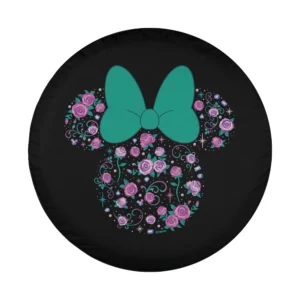 Mint bow and purple rose Minnie Mouse floral design for spare tire cover
