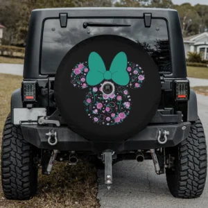 Minnie Mouse spare tire cover mint bow purple roses with camera hole option