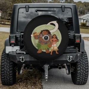 Moana and Maui Disney spare tire cover with backup camera hole for Jeep