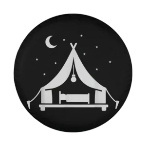 Minimalist moon and stars camping tent silhouette design for spare tire cover