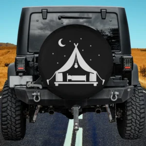 Moon and stars camping tent silhouette spare tire cover with no camera hole for Jeep, SUV, RV