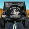 Morning Wood Campground tent pitching slogan spare tire cover no camera hole for Jeep, RV, SUV