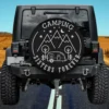 mountain camper sisters forever camping spare tire cover with moon, stars, and camper trailer, no camera hole