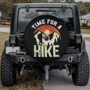 Mountain hiker sunset birds camping spare tire cover with backup camera hole