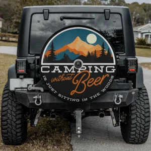 mountain moon camping beer quote spare tire cover with backup camera hole for SUV and trailer